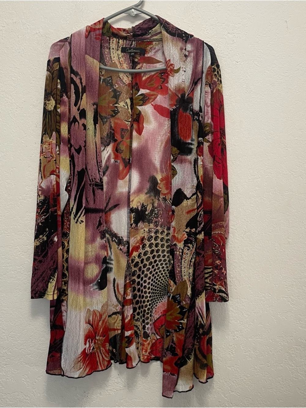 Calessa Open Front Multicolor Floral Print Mesh Cardigan 3/4 Sleeve Women's 2X